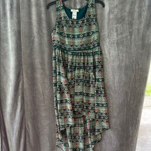 Umgee Green High-Low Sundress Sleeveless Crew Neck